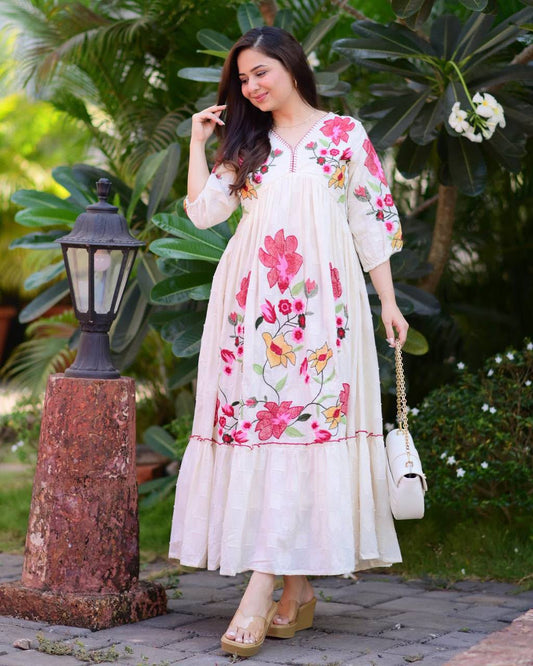 ✨ WEAR SUMMER FRIENDLY AND TRENDY MAXI GOWN WITH EMBROIDERY WORK✨
