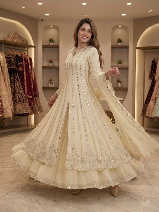 THIS FESTIVAL SEASON WEAR OUR BEAUTIFUL GOWN ,LAHENGA AND DUPATTA WITH SEQUENCE EMBROIDERY AND REAL MIRROR WORK ✨