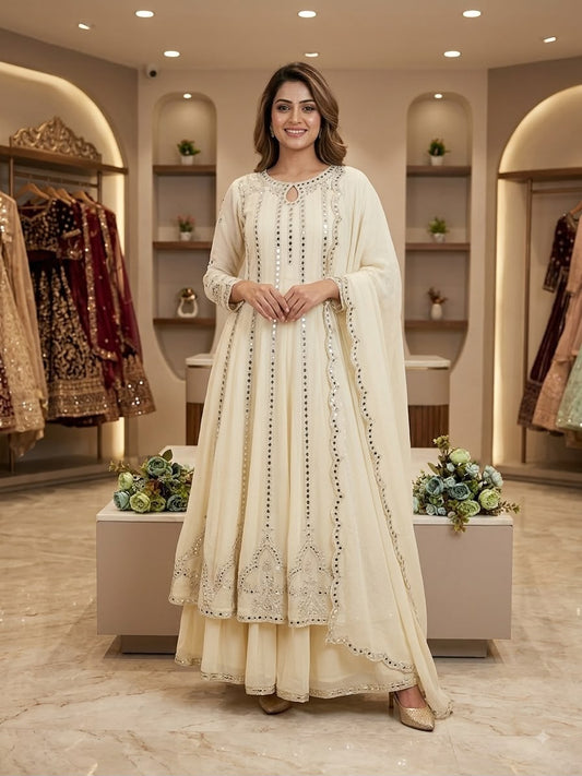 THIS FESTIVAL SEASON WEAR OUR BEAUTIFUL GOWN ,LAHENGA AND DUPATTA WITH SEQUENCE EMBROIDERY AND REAL MIRROR WORK ✨